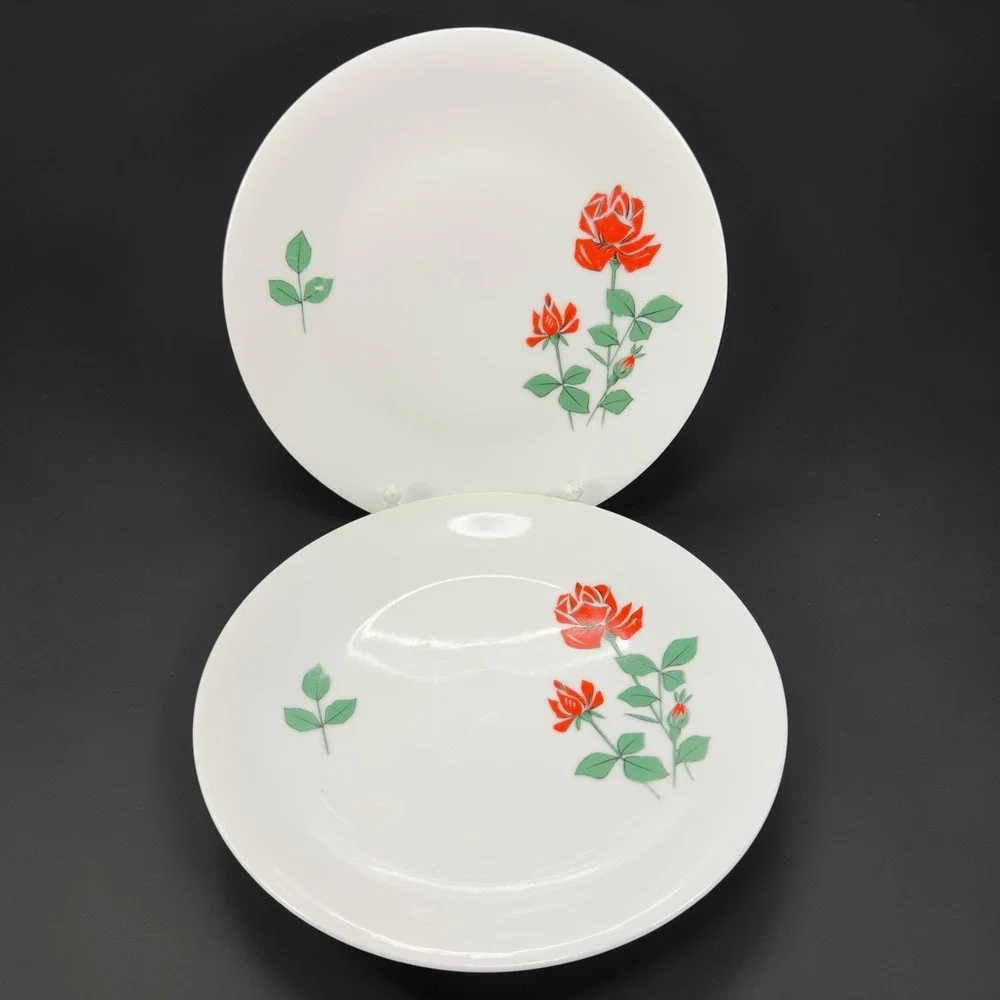 Seltmann Weiden Bavaria Red Rose Porcelain Plates Dishes Set of 4 Germany Decor‎